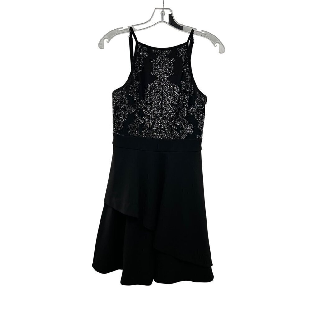 Speechless A-Line Mini Dress Glitter Halter Top Black/Silver Size 9 Juniors